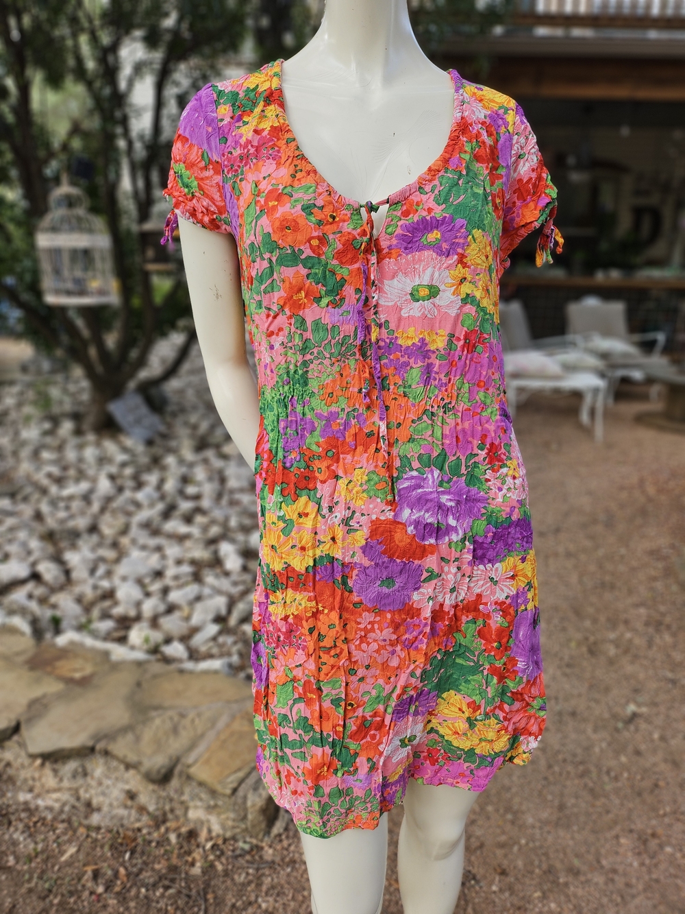 Vintage Jams World Pink Floral Mini Dress with Multicolor Print M